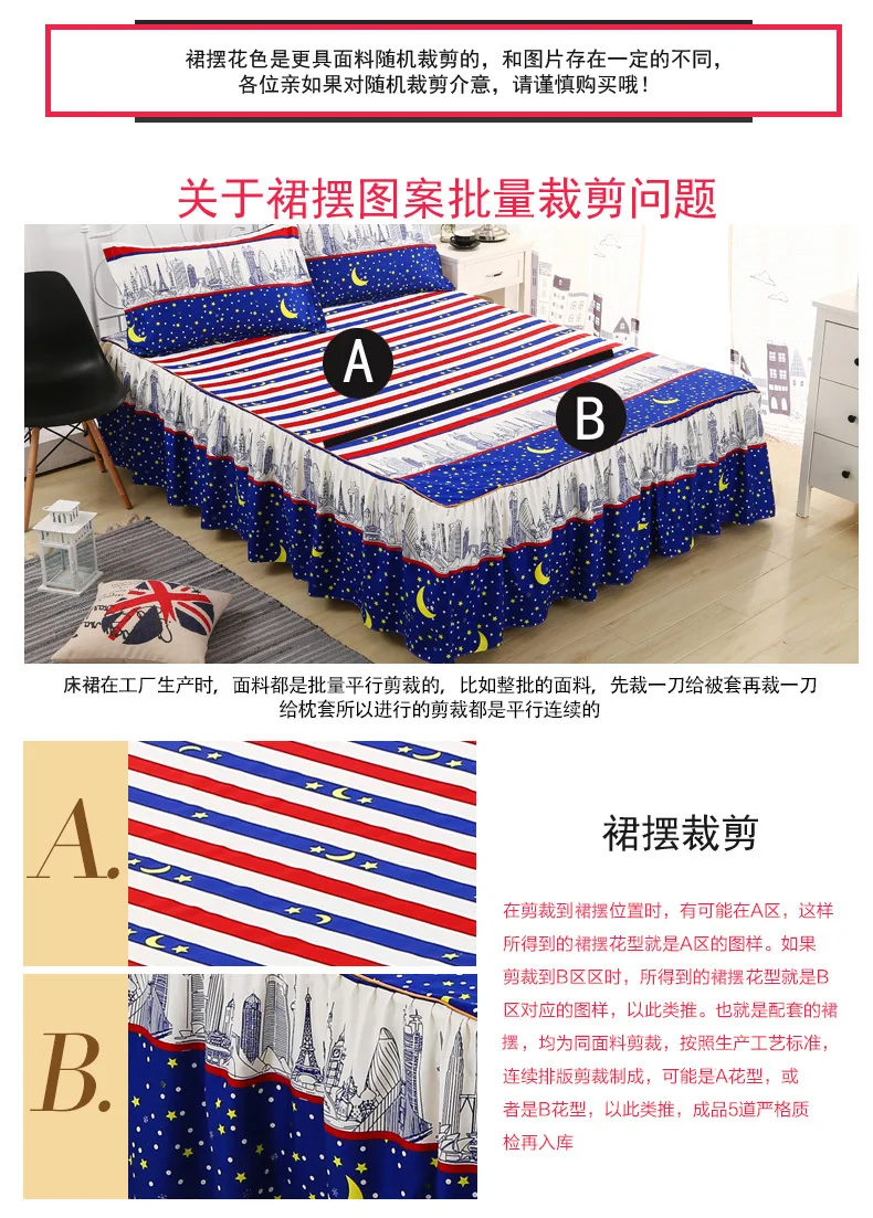 Description Picture 5 of itemBed Skirt Set Thicken Quilted Bedspread King Queen Size Princess Lace Bed Skirt Pure Cotton Bed Cover with Pillowcase