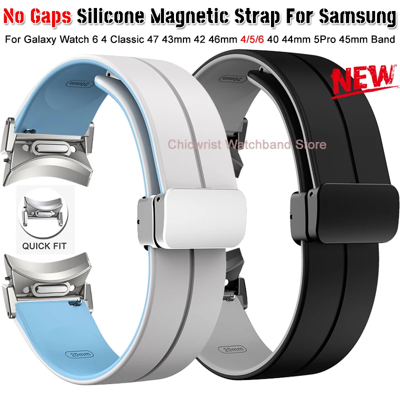 

Magnetic Silicone Strap for Samsung Galaxy Watch6/5/4 40mm 44mm Quick Fit No Gaps Sports 20mm Band 6 Classic 47mm 43mm 5Pro 45mm