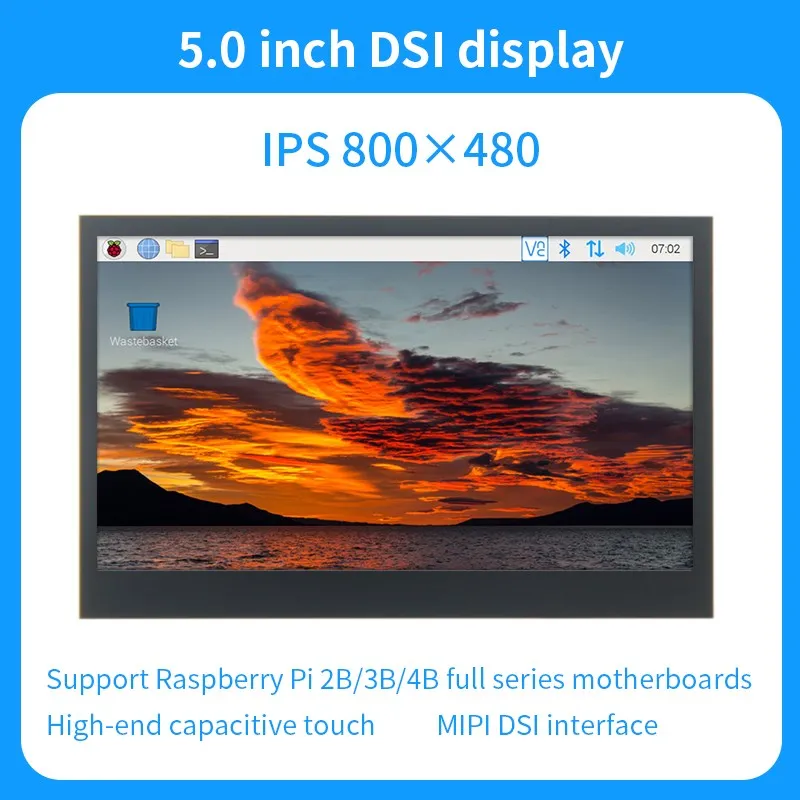 Raspberry pi Lcd Touch Screen Monitor de Módulo Dsi Tela de Toque Capacitivo Suporta Rpi 4b 3b Mais 3b 800×480 5