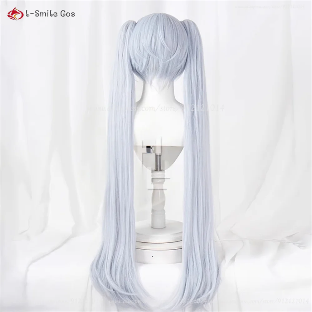 Nikke Cinderella Cosplay Perücke Doppelzopf Lila Grau 90cm Hitzebeständig Synthetik 7