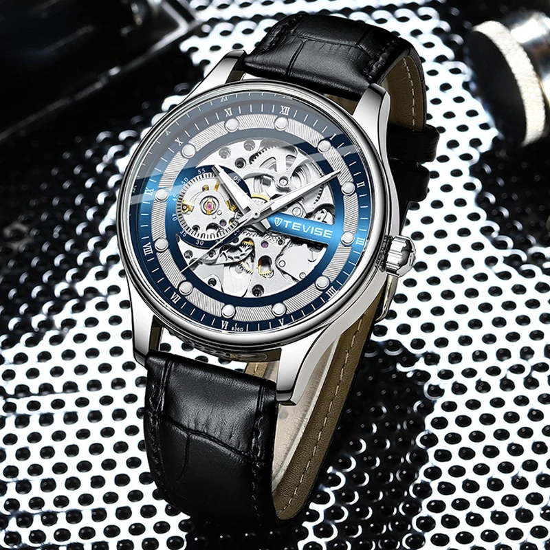 

Top Brand Luxury Watch Silver Blue Power Reserve Automatic Mechanical Watches Men's Luminous Stainless Steel Waterproof Clock