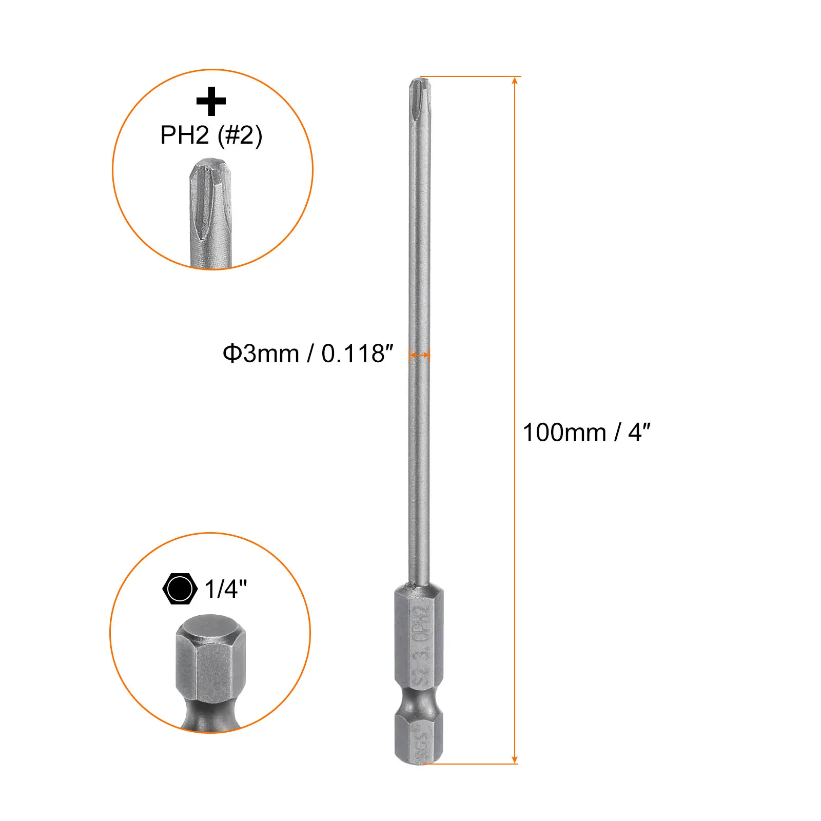 1/5/10 Stück 100 mm Kreuzschlitz-Schraubendreher-Bit PH1 PH2 PH3 1/4 Zoll Sechskantschaft magnetische S2-Stahl-Kreuzkopf-Bohrmaschinen – Detail 4