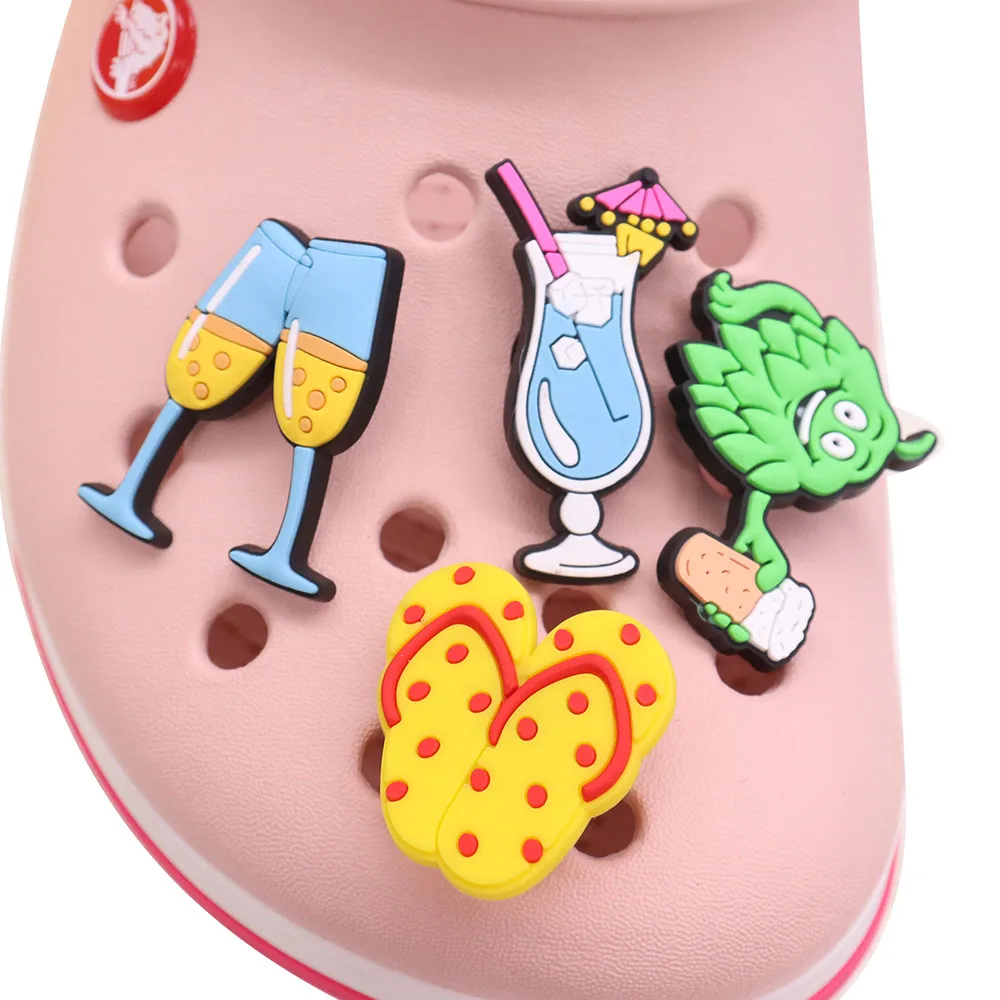 

Mix 50pcs PVC Cartoon Food Drinks Slippers Pineapple Men Shoe Charms Buckle Clog DIY Wristband Croc Jibz Hole Slipper Decoration