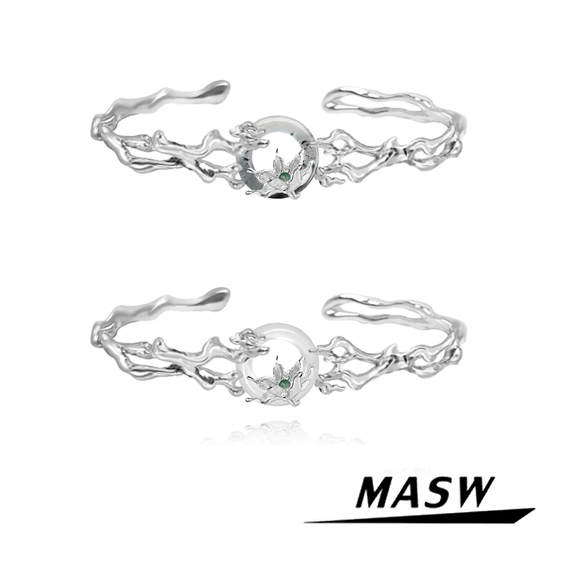 

MASW Original Design Luxury Jewelry Chinese Style High Quality Glass Flower Charm Bracelet Cuff For Women Girl Party Gift