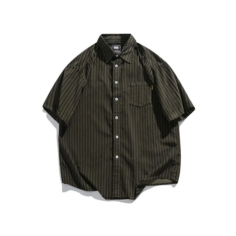 

y2k Autumn Clothing Men Luxury Texture vertical grain Shirts Japanese Vintage Big Size Color Check Short sleeved Shirts Leisure