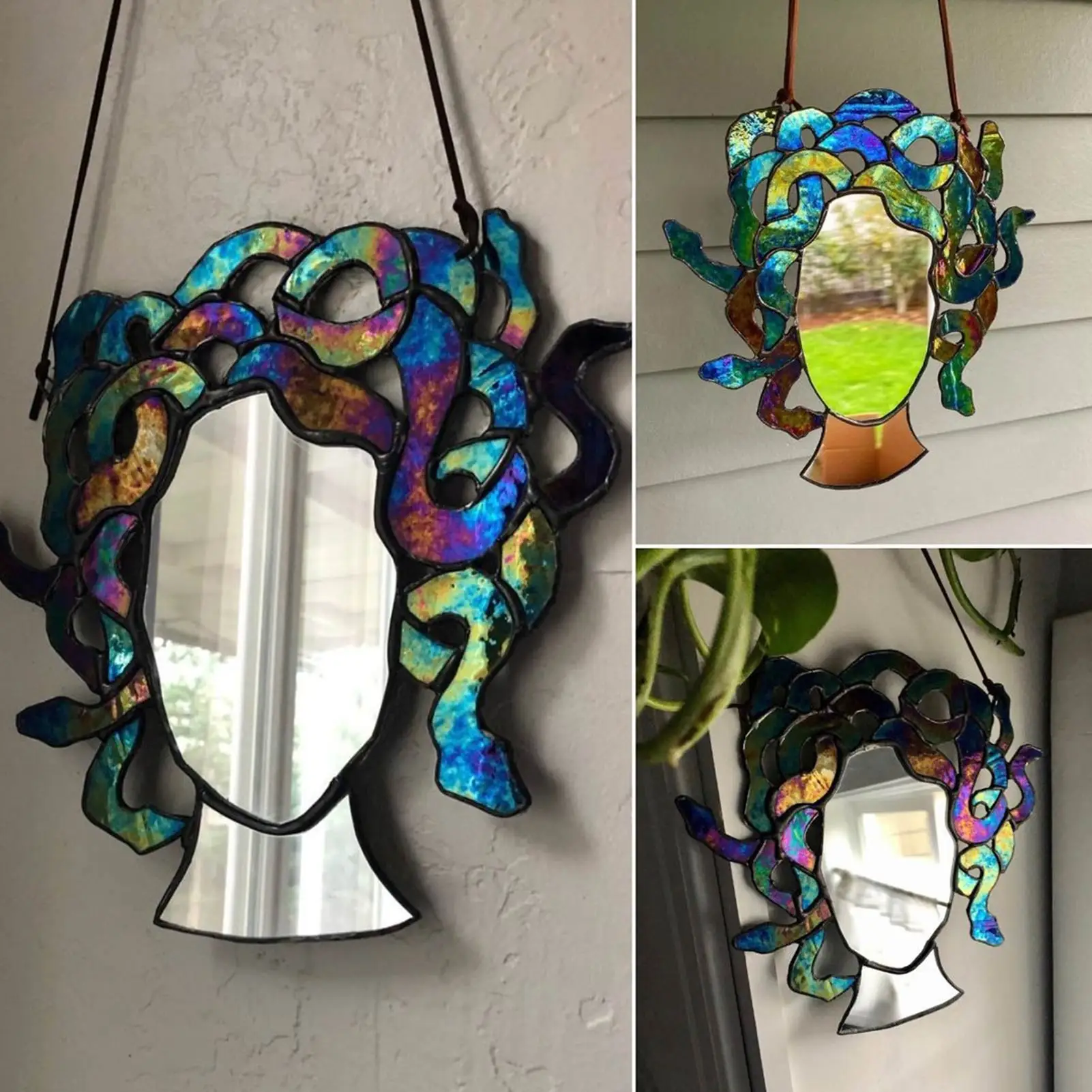 Unique Stained Glass Medusa Mirror Durable Colorful Medusa Decorative Pendant Home Decoration for Party Wedding