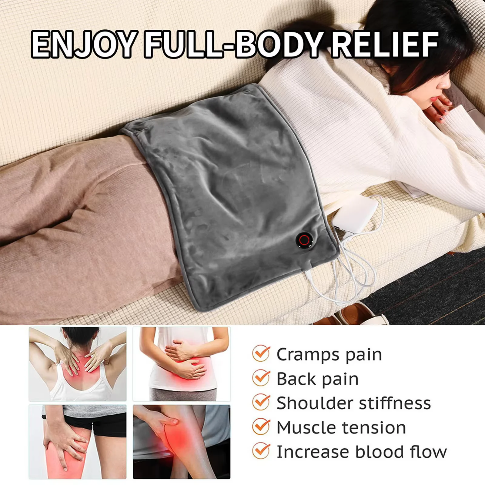 Description Picture 3 of itemElectric Blankets Heating Pad 5V 2A 12x24 Inches For Back/Shoulder/Neck/Knee/Leg Constant Temperature Type-C Waterproof Grey