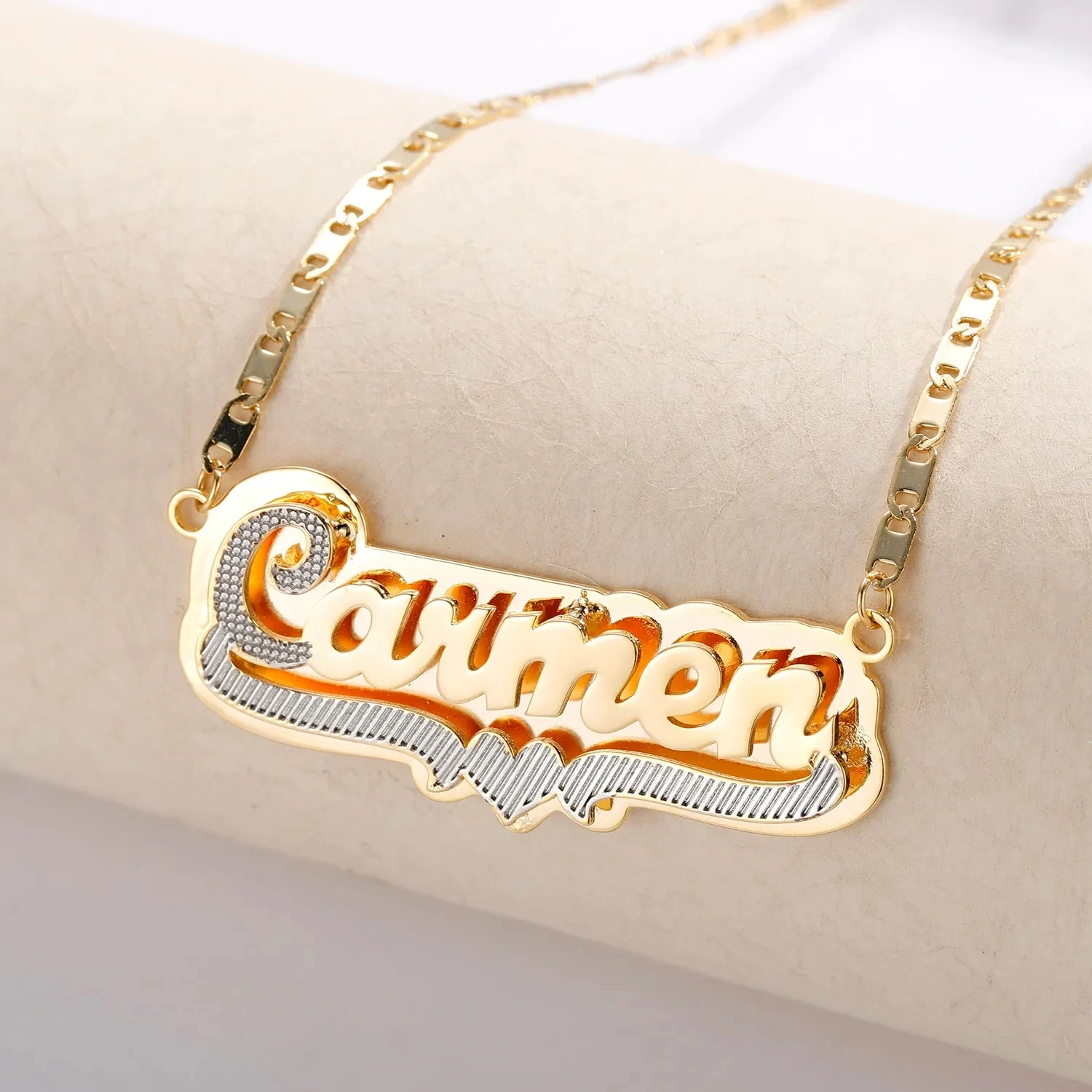 Customized Double Name Necklace 18K Gold Plated Nameplate 3D Necklace Personalized Choker Women Double Layer Name Necklace Gifts