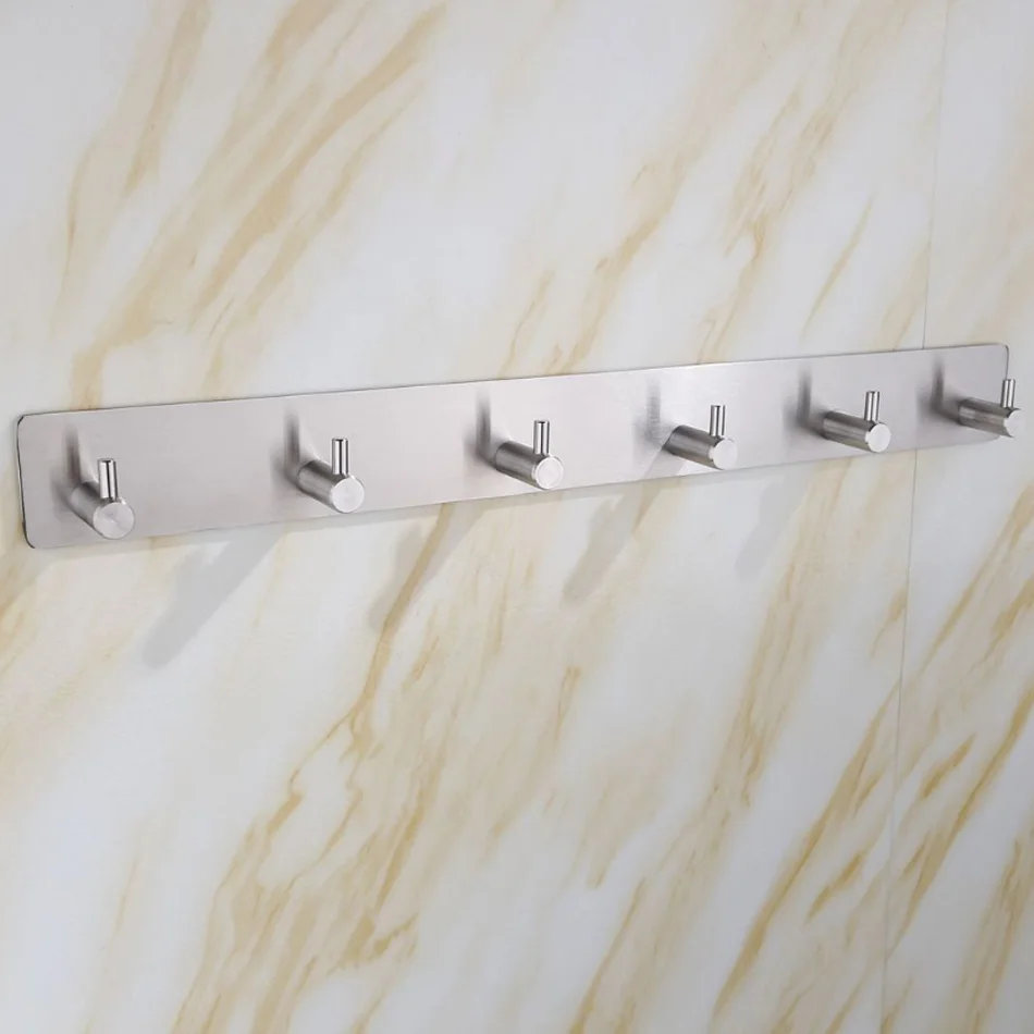 Adhesive Wall Hook Brushed 304 Stainless Steel Bedroom Bathroom 2 3 4 6 Row Hooks Robe Clothes Towel Door Holder Storage Hanger towel hooks garment hooks