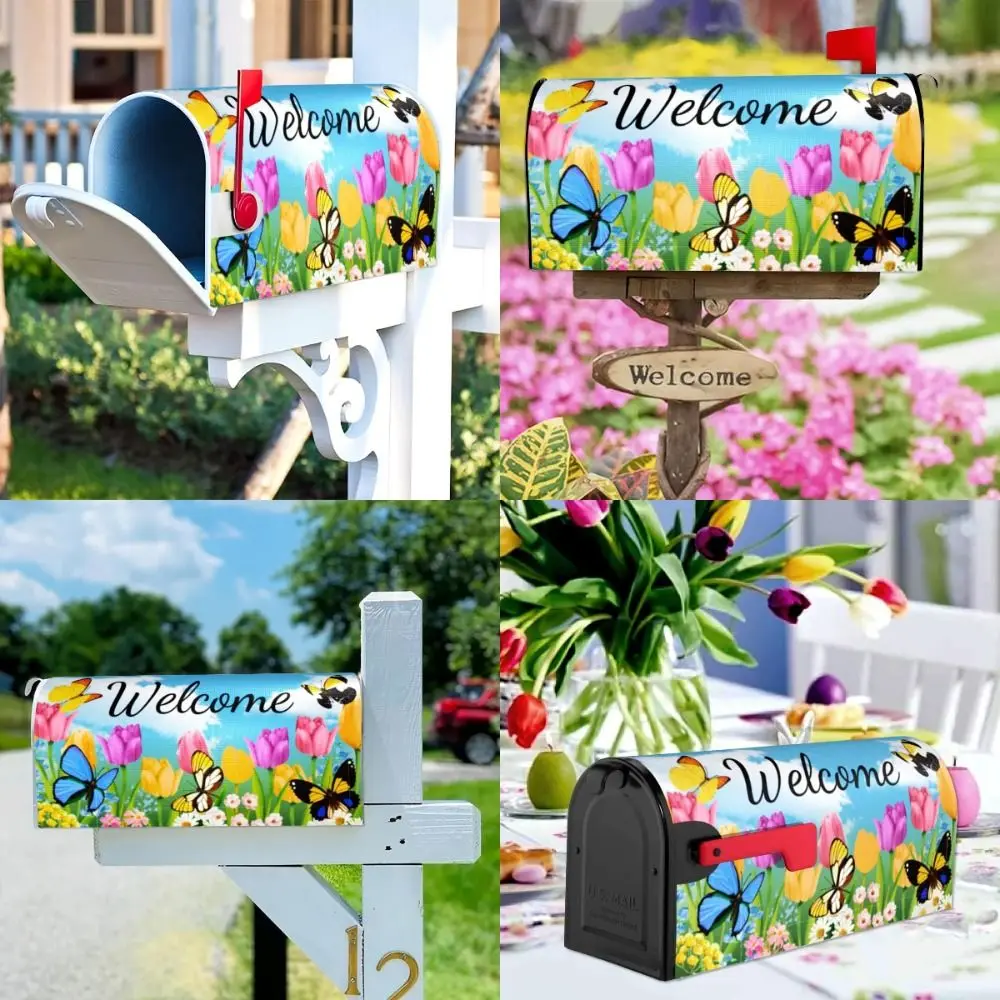 Cute Christmas Snowman Mailbox Cloth Printed Flower Winter Gnomes Mailbox Tube Cover DIY Magnetic Email Cover Garden Decoration