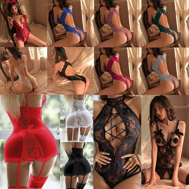 Women Underwear Sexy Bodysuit Lingerie Sleepwear Open Bra Crotch S-3XL