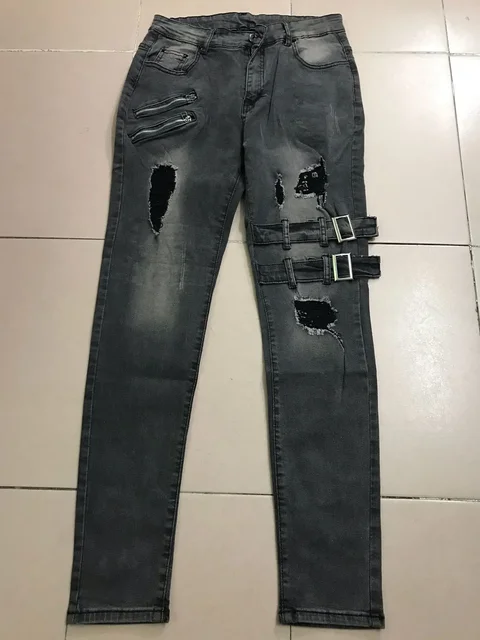 Zipper Buckle Denim Jeans Trousers 14
