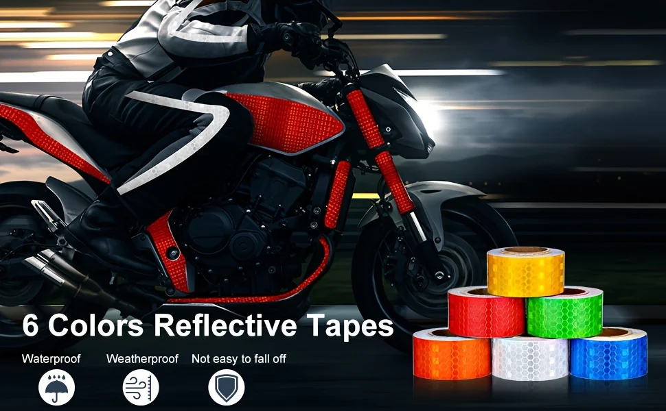 Description Picture 2 of item5m Reflective Tape PVC Bicycle Wheels Reflect Fluorescent Sticker Bike Reflective Sticker Strip Tape For Cycling Warning Safety