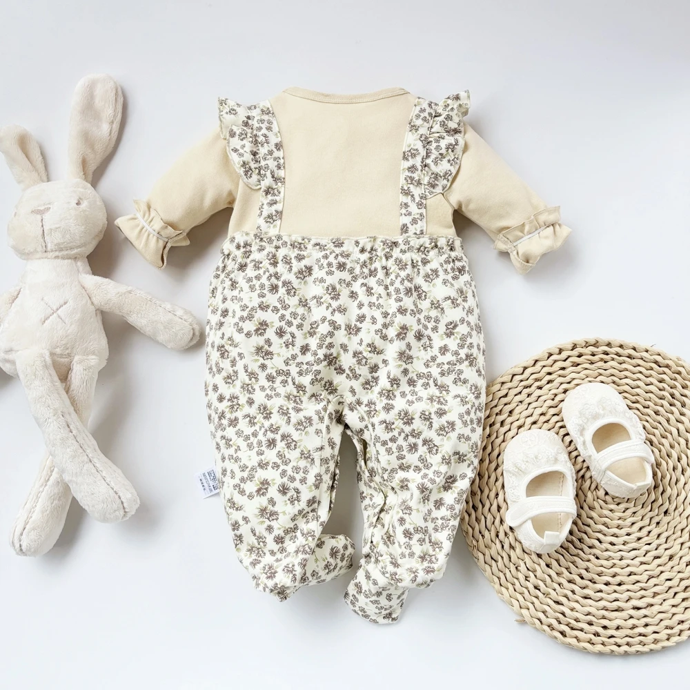 Baby girls onesies Long Sleeve Footies Autumn New Patchwork floral rompers for newborn 0-12 Month infant home clothes