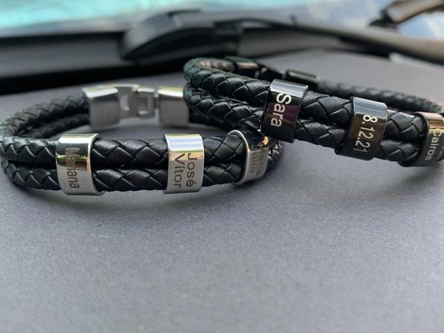 Braided Bracelet Mens Leather Family Bracelet Personalized Mens