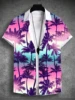 2024 Summer Men's Tropical Print Hawaiian Beach Vacation Set Plant Coconut Tree Short Sleeve T-Shirt 4-Way Stretch Fabric Shirt 2