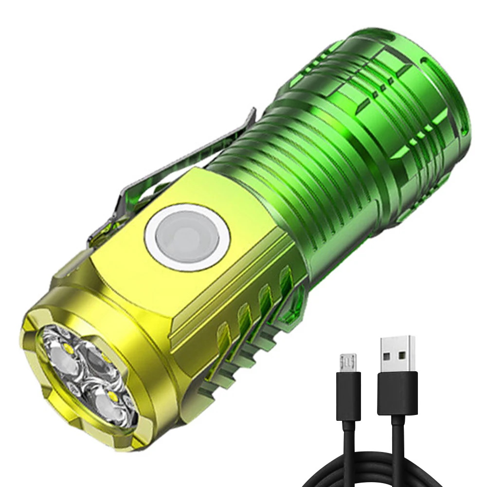 3 LED 컴팩트 캠핑 토치, C타입, 마이크로 USB 충전, 휴대용 손전등, 야외 낚시 비상 작업등