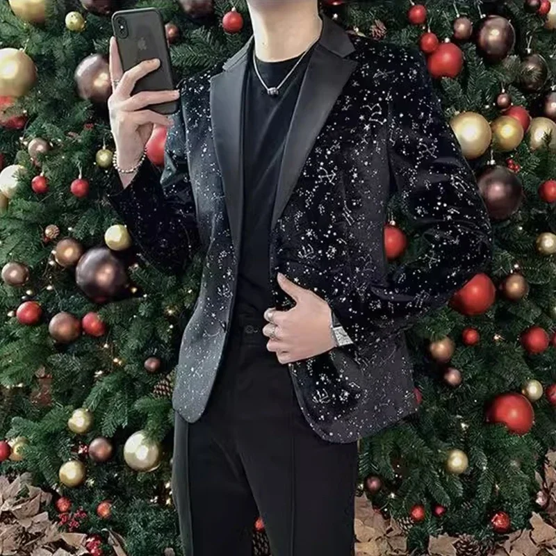 Spring Autumn Casual Suit Jacket Men European American Printed Slim Fit Personalized Suit Jacket Trendy Brand 3