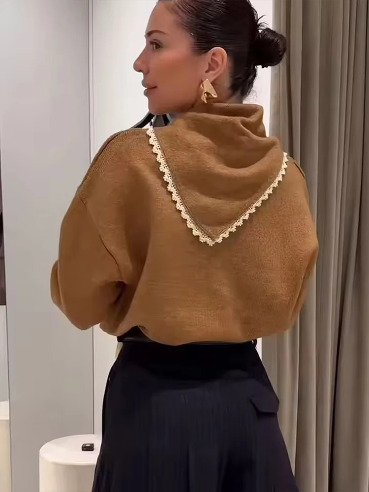 Women's Elegant Knitted Sweater Women Fashion Long Sleeve Scarf Collar Sweater Pullover 2025 New Casual Loose Knitwear Tops ﻿