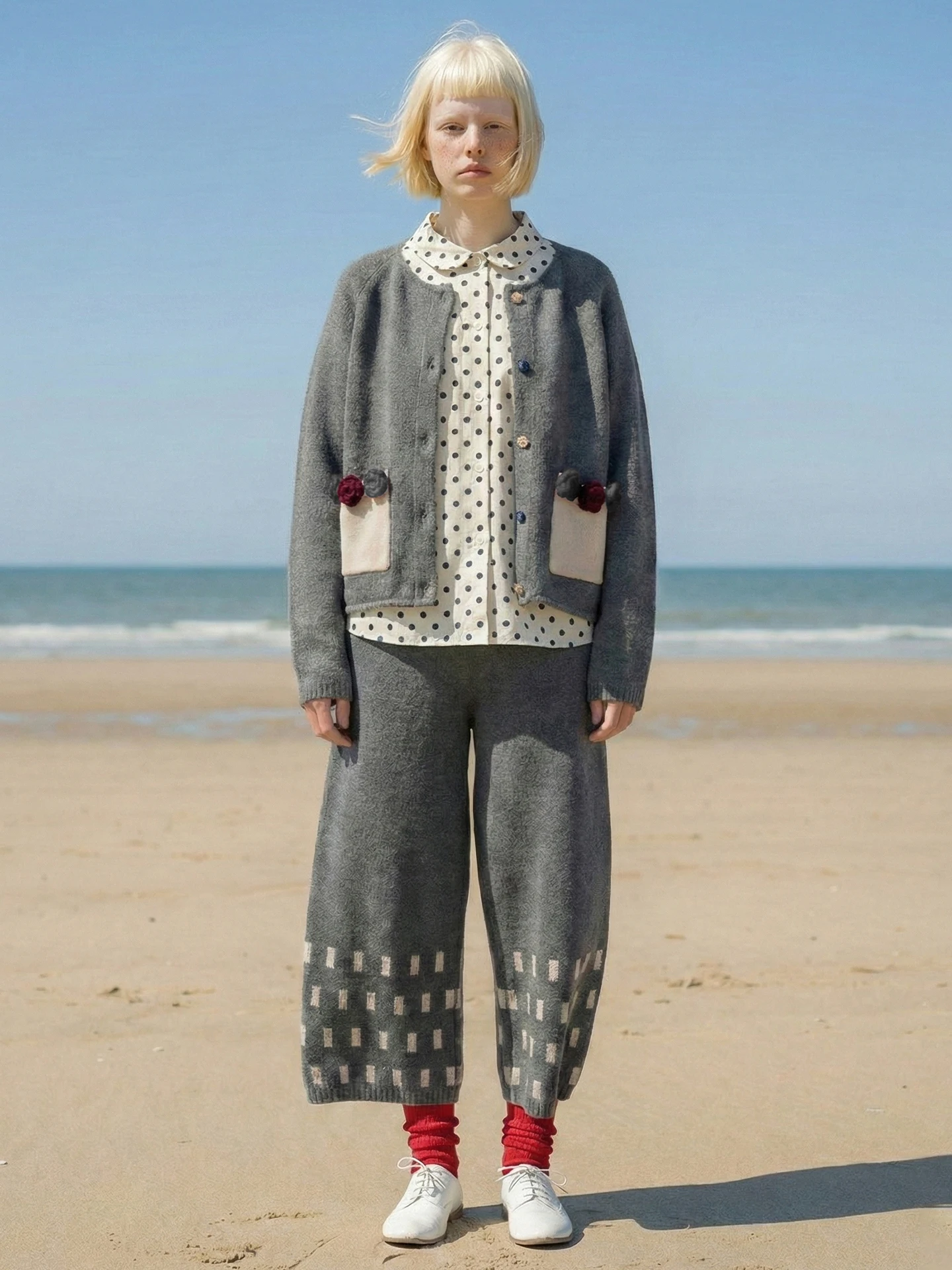 Ensemble Tricot Gris Confortable | Cardigan & Pantalon Large