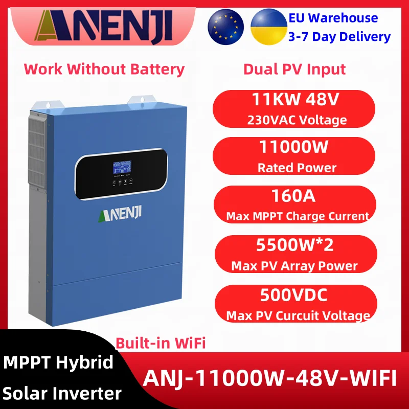 11KW Solar Hybrid อินเวอร์เตอร์ 48V Off/On Grid อินเวอร์เตอร์ 230VAC Dual PV อินพุตในตัว 160A MPPT คอนโทรลเลอร์ชาร์จพลังงานแสงอาทิตย์ 1