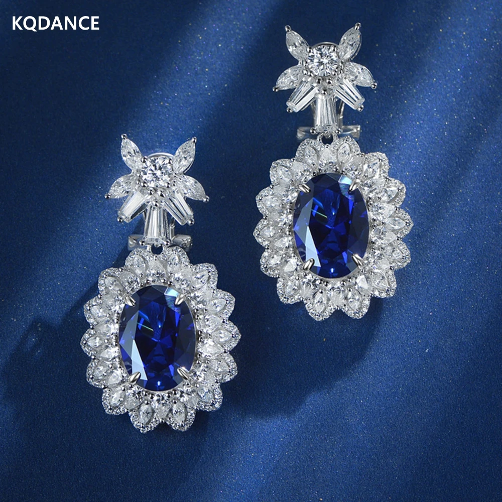 

KQDANCE 925 Sterling Silver With Oval Cut 5 ct Lab Grown Ruby Red Sapphire Blue High Carbon Diamond Earrings Women Fine Jewelry
