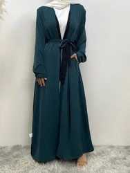 Ramadan Eid Kimono Abaya Belt Muslim Hijab Dress Abayas for Women Arabic Cardigan Islamic Clothes Dubai Casual Loose Kaftan Robe