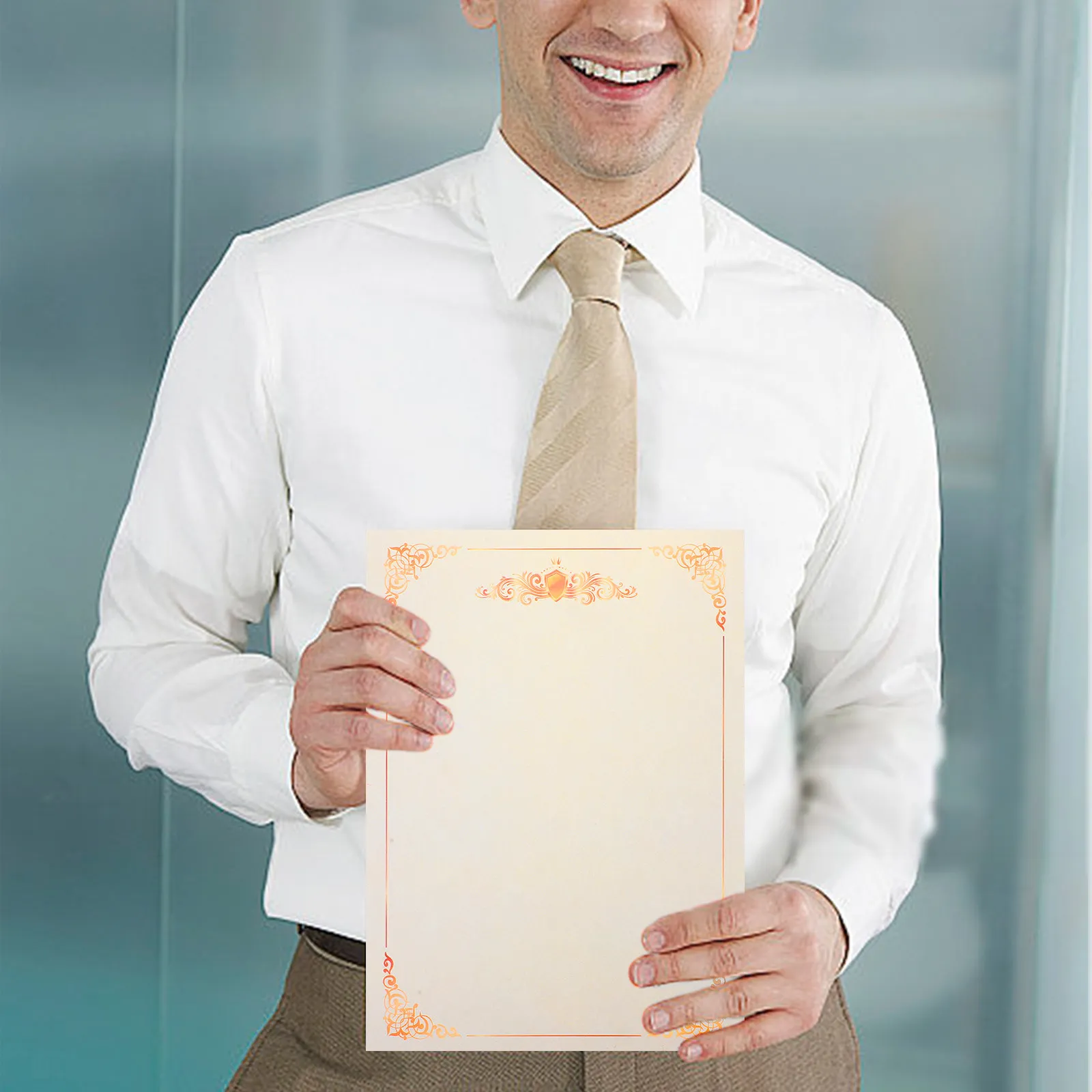 100매 백지 증명서 - 옵셋 프리미엄 필기 표면, 꽃무늬 테두리 장식 내부 용지, 시상용