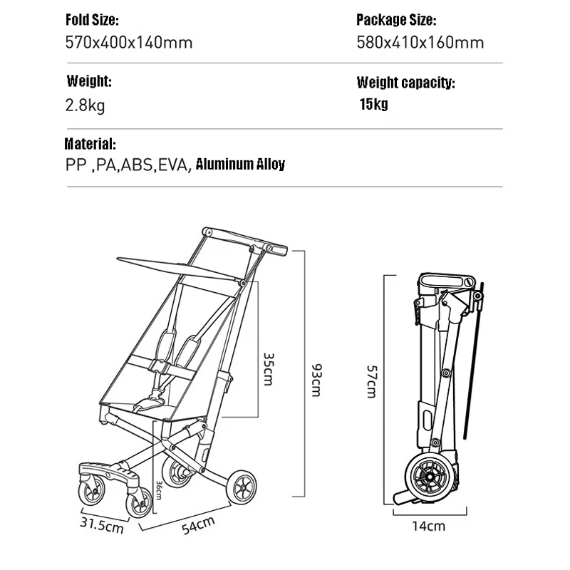 Baby Stroller Lightweight 2.8 KG Stroller Baby Pram Take On Plane Travel Carriage