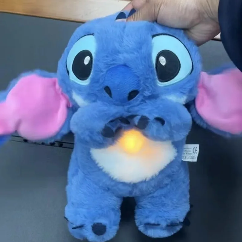 32CM Disney Stitch Plush Doll Lighting Music Baby Sleeping Companion Sound Soothing Kawaii Plush Toy Breathing Toys plush doll
