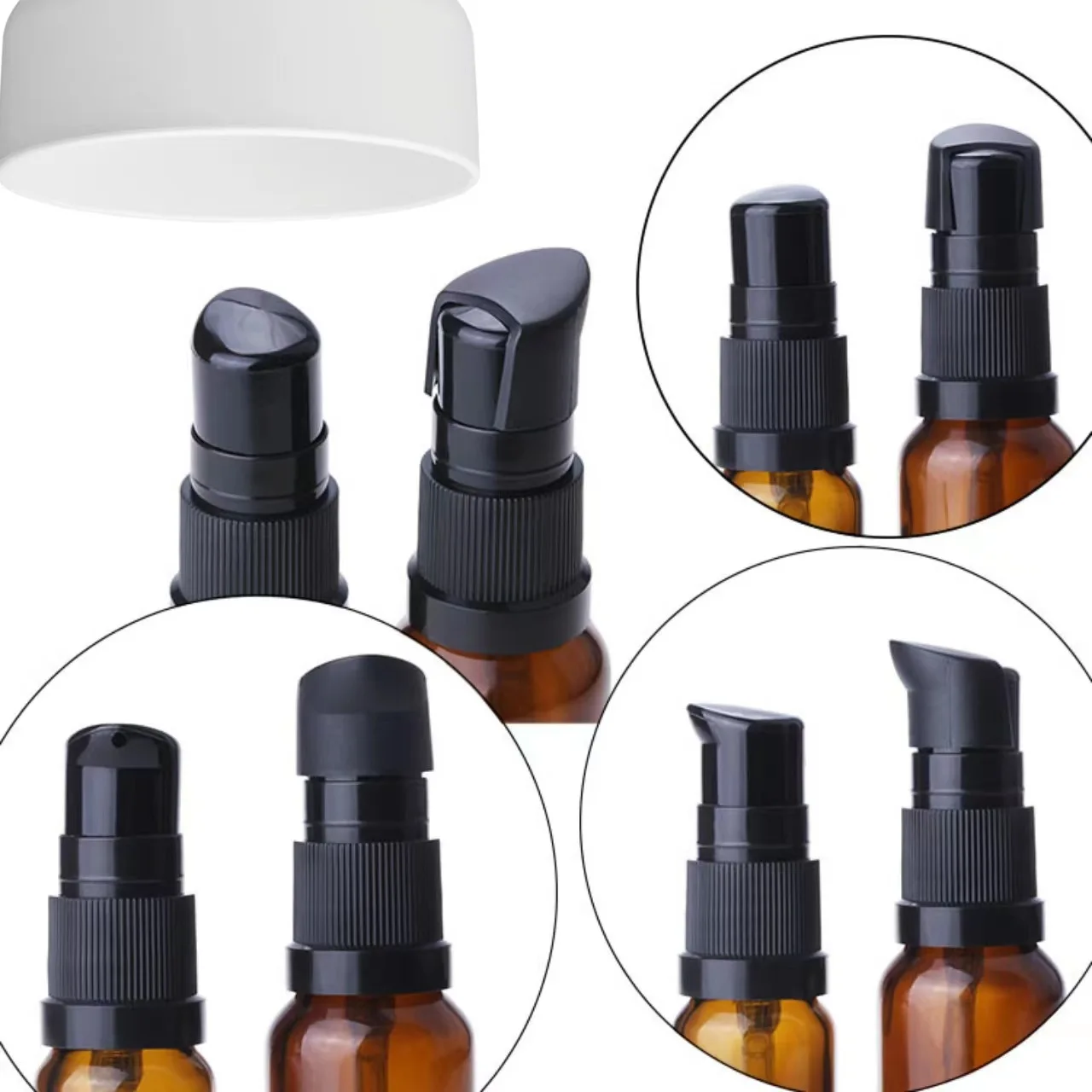 5X 5/10/15/20/30/50/100ml Amber Glass Spray Bottle Lotion Pump Liquid Sprayer Dropper Fine Mist Refillable Bottles Perfume Jars