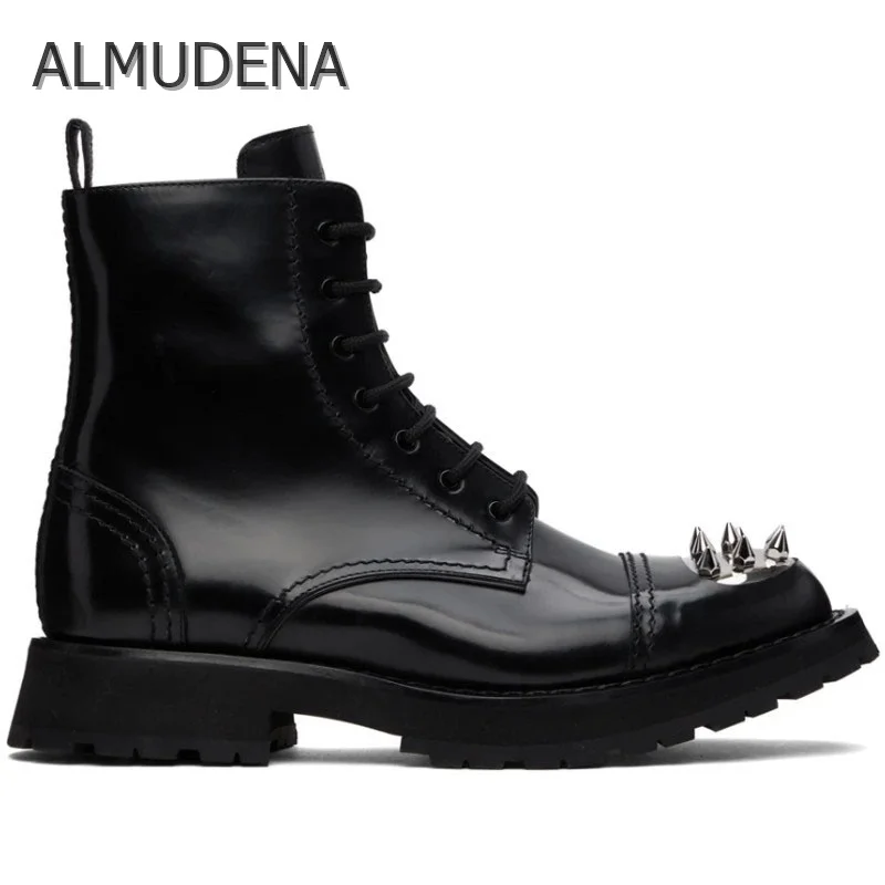 

Autumn Winter Mens Ankle Boots Low Heel Businss Dress Rivet Comfortable Black Shoes Men Fashion Design Work Lace Up Boots