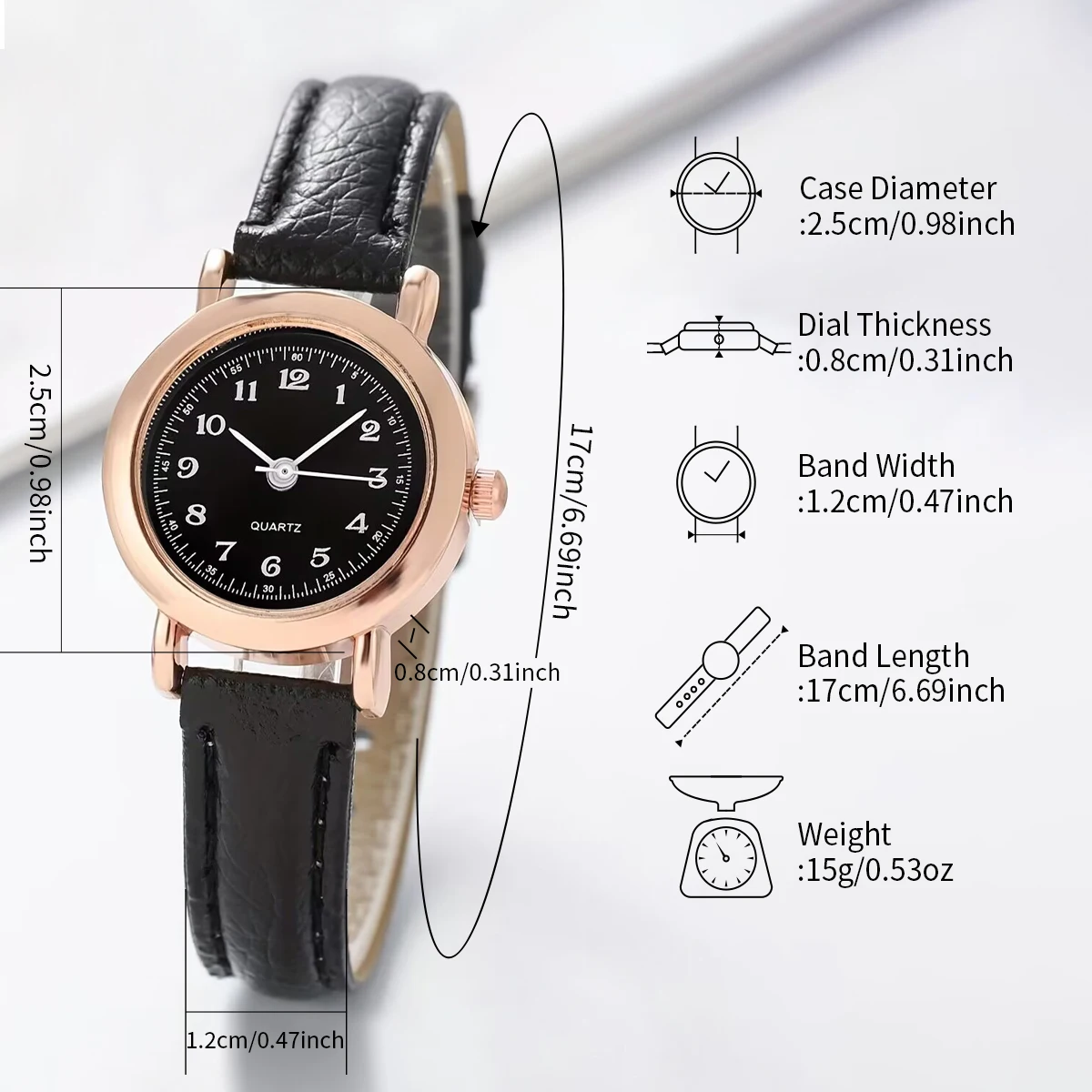 2PCS/Set Fashion Small Dial Women Watches Leather Band Quartz Watch Heart Bracelet Set（Without Box） 6