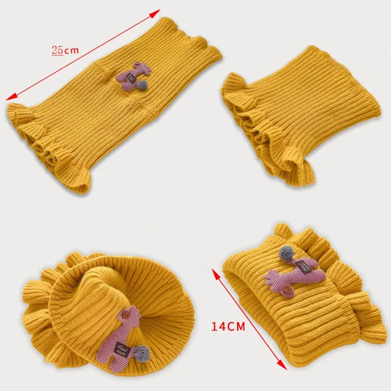 2/1PC Warmer Baby Knitted Scarf Cartoon Giraffe Ruffle Neck Girls Kids Warm Scarves Collar Circle Outdoor Winter Scarfs 6 Colors images - 6