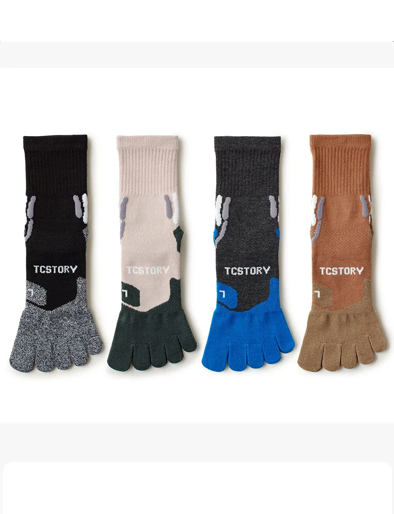 1 Paar COOLMAX Zehensportsocken für Herren, Patchwork-Farbe, schnell trocknend, schweißableitend, elastisch, High-Top-Fünf-Finger-Radsocke – Detail 4