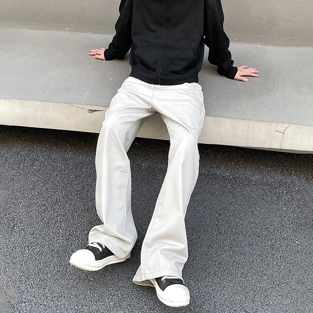 Bright White Casual Jeans Men Streetwear Y2k Straight-leg Vintage Simple Autumn Casual Fashion Winter Solid Street Denim Pants 5