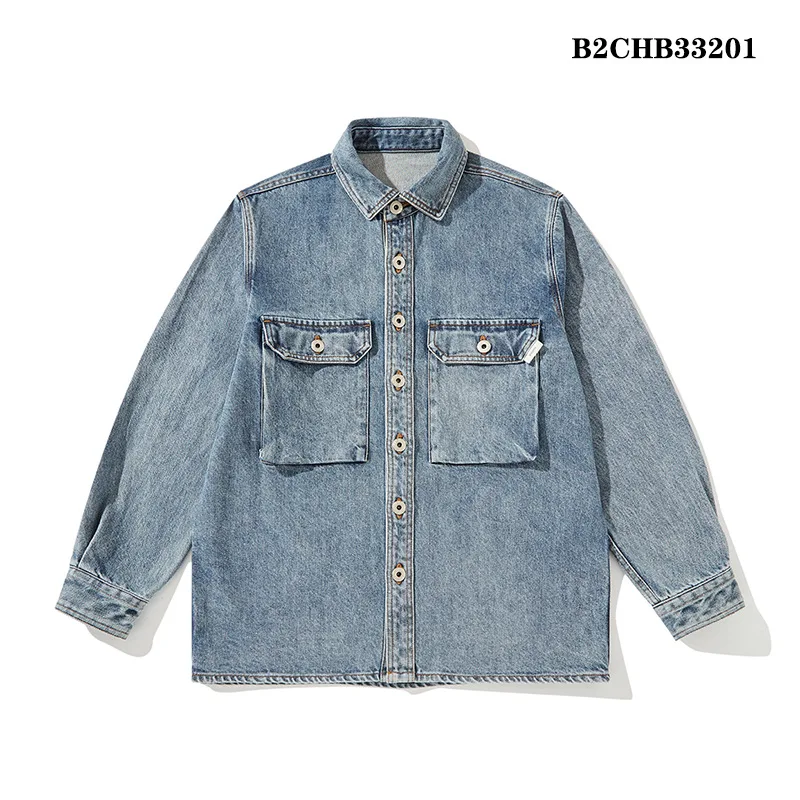 

Japanese Retro Denim Jacket Light Blue Trend Cowboy Jacket Heavy Autumn Winter Thickened Jeans Jacket For Men Loose Denim Jacket