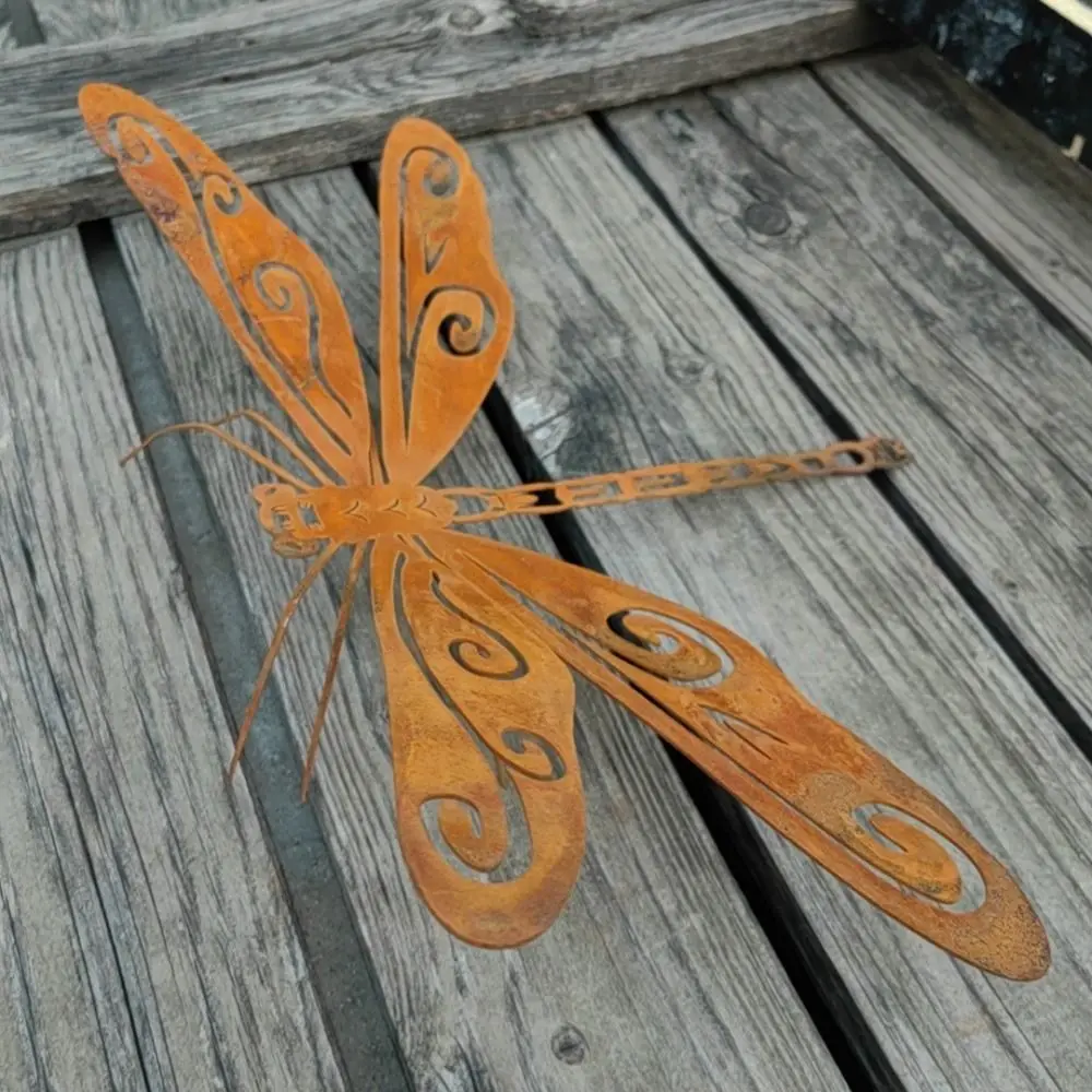 Description Picture 3 of itemRusty Red Iron Dragonfly Silhouette Stake Balcony Yard Wrought Iron Art Garden Fence Decoration Garden Accessories