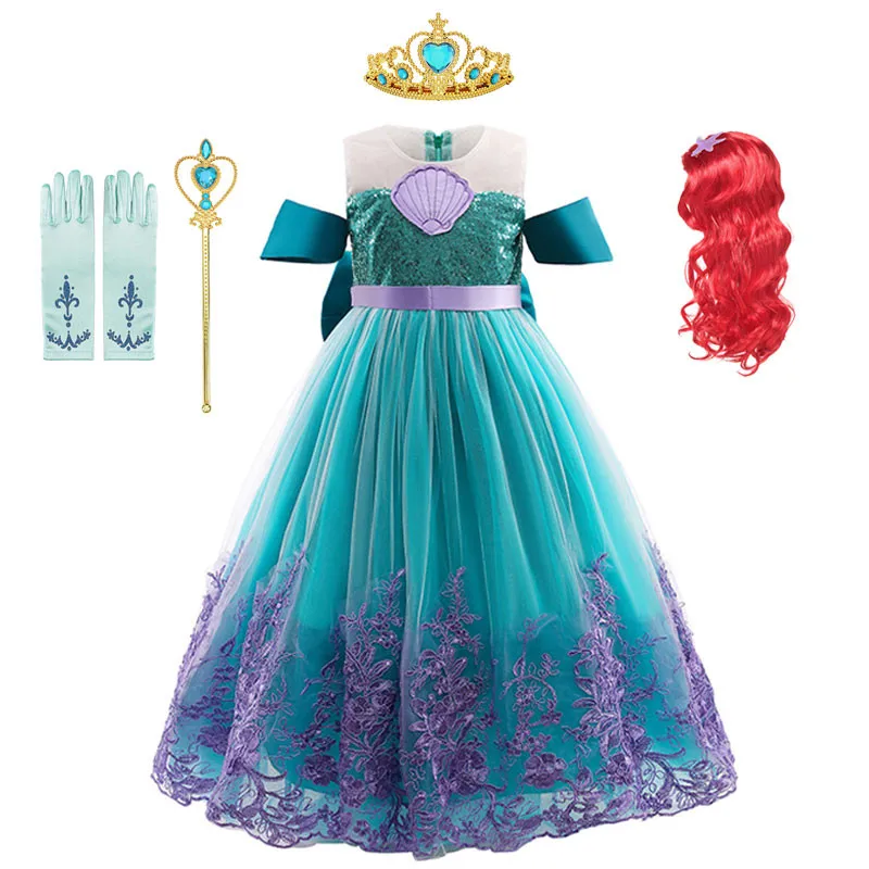 

Mermaid Ariel Princess Girl Dress Cosplay Costumes Kids Halloween Fancy Costume Children Carnival Party Clothes Summer Dress Up