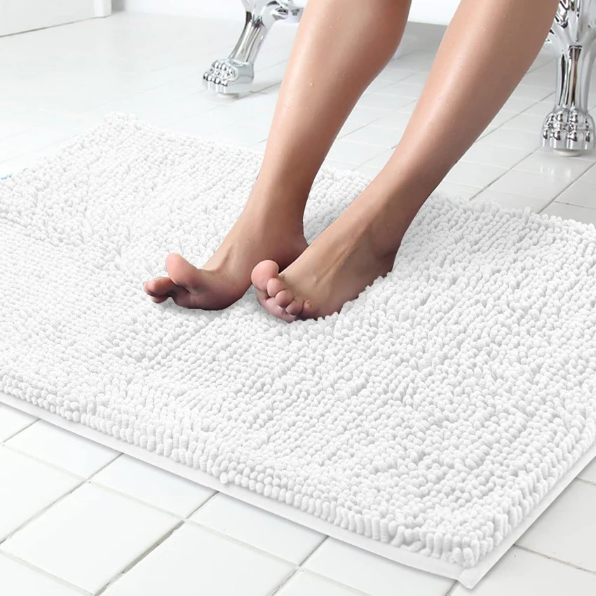 Shaggy Chenille Bath Mat Non-Slip Pvc Bottom For Bathroom Toilet Bathtub Rug Doormat Soft Microfiber Great Absorbency Carpet
