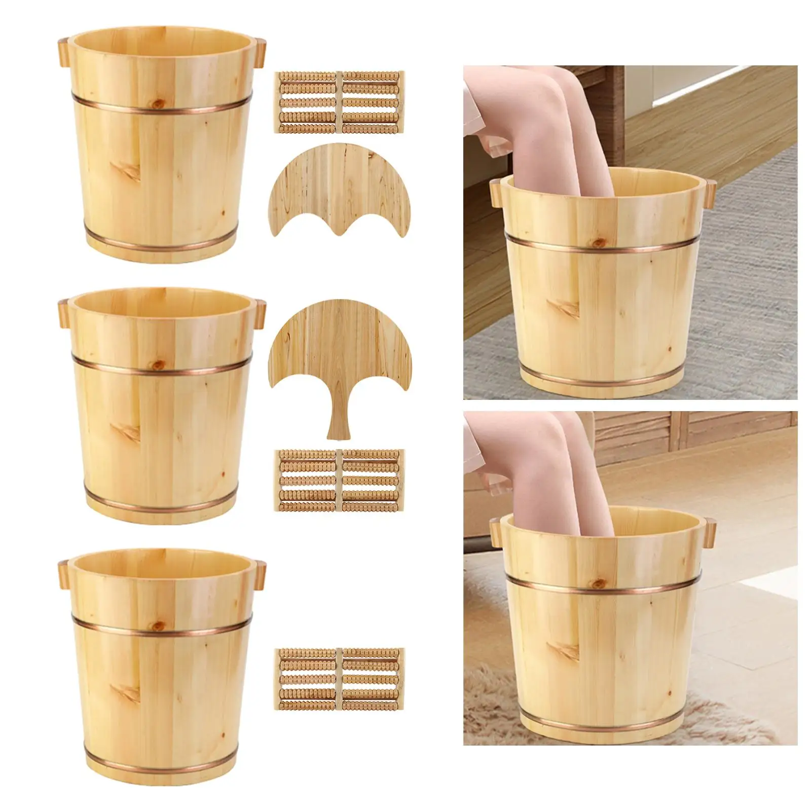 Foot Soaking Tub Foot Tub Bucket Thicken Handmade Reusable Multipurpose Footbath Bucket Basin Tub Wood Foot Bath with Beads