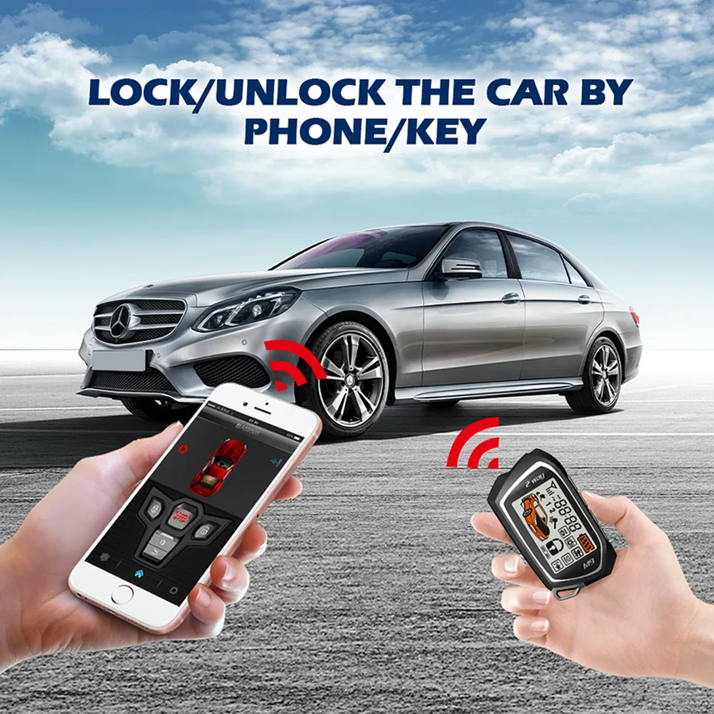 Car Alarm Kit Germany Spy Bluetooth APP Two Way Engine Start 2 LCD Remote 5000M Push Button Security Keyless Entry PKE 862