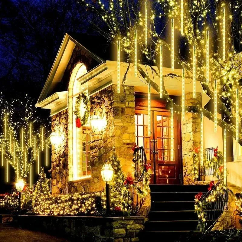 Description Picture 5 of item1/2/3/4 Set Meteor Shower Garland Holiday Light String Outdoor LED Fairy Festoon Lights Garden Street Christmas New Year Decor