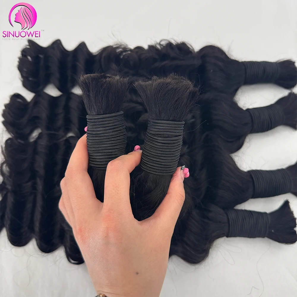 Human Braiding Hair 3 Bundles Deep Wave Bulk Human Hair For Braiding Extension Natural Color No Weft Deep Curly Braiding Hair 2