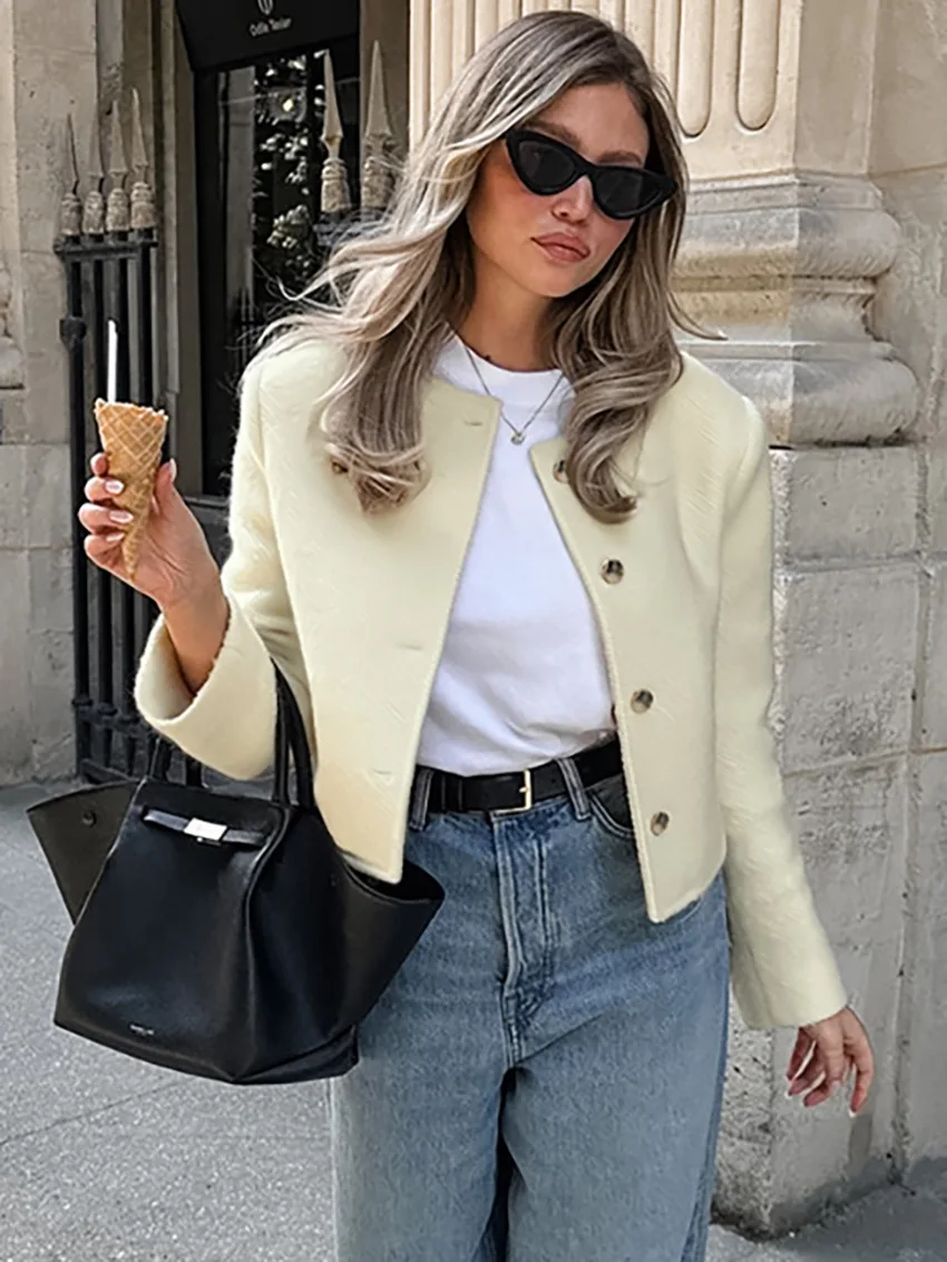 Casual Fashion Long Sleeve Cardigan Coat For Women Patchwork Elegant Slim Solid Cropped Top Streetwear Women's Outwear New