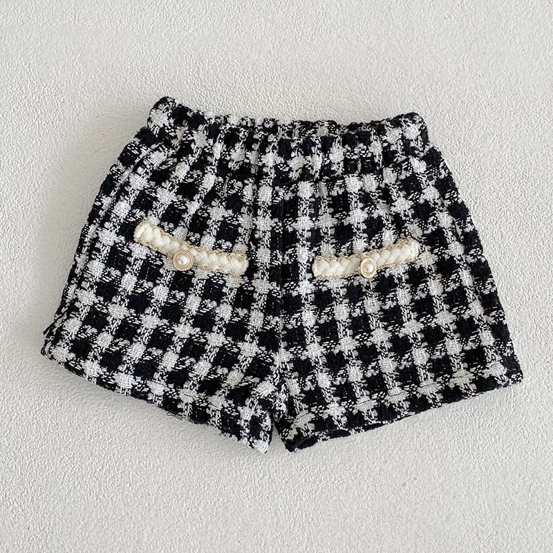 가을 겨울 한국 스타일 용 의류 세트, 긴팔 격자 무늬 가디건 코트 + 반바지, 0-3 세 아동복 세트