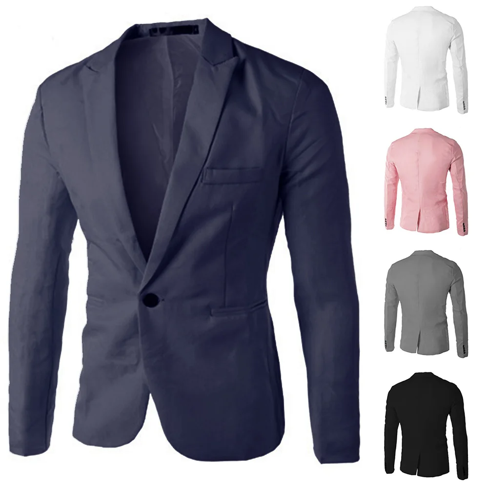 MenFormalSuitJacketsBusinessUniformWorkBlazerTopsSolidRegular