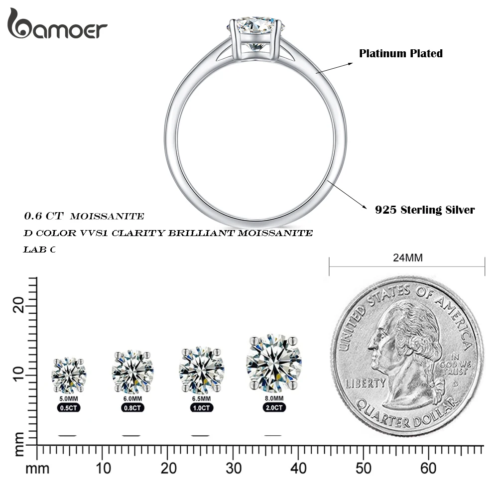 Moissanite Ring 925 Sterling Silver Engagement Ring Solitaire 4 Prongs Eternity Band For Women silver rings,silver ring,moissanite ring,wedding rings