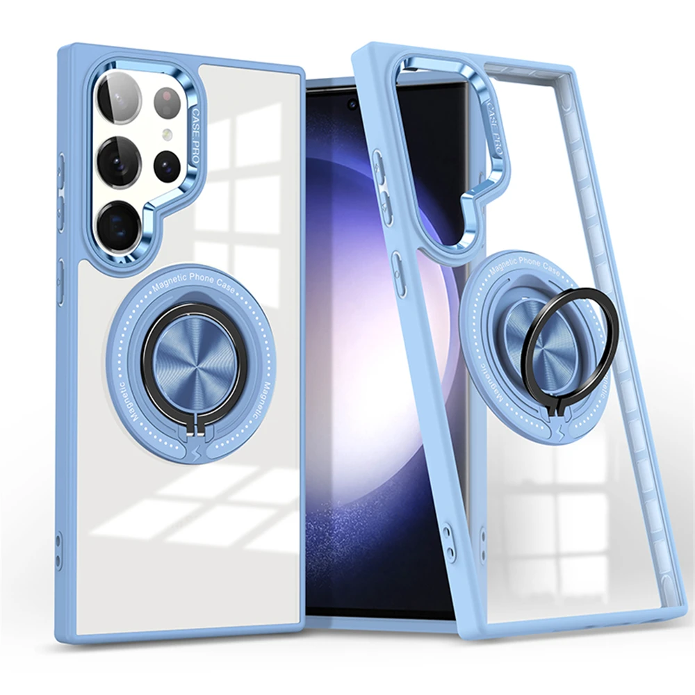 Magnetic Transparent Case with Rotating Metal Stand Holder