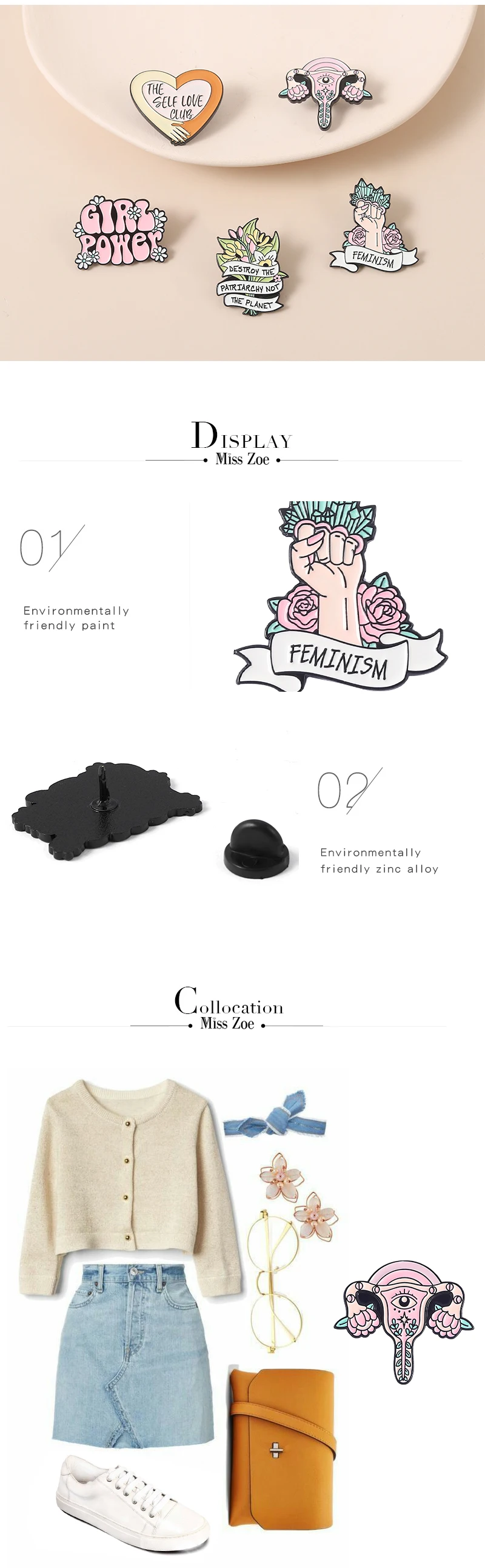 Girl Power Emaille Pins Benutzerdefinierte Selbst Liebe Club Gebärmutter Broschen Revers Abzeichen Feminismus Faust Schmuck Geschenk für Frauen Freunde – Detail 3
